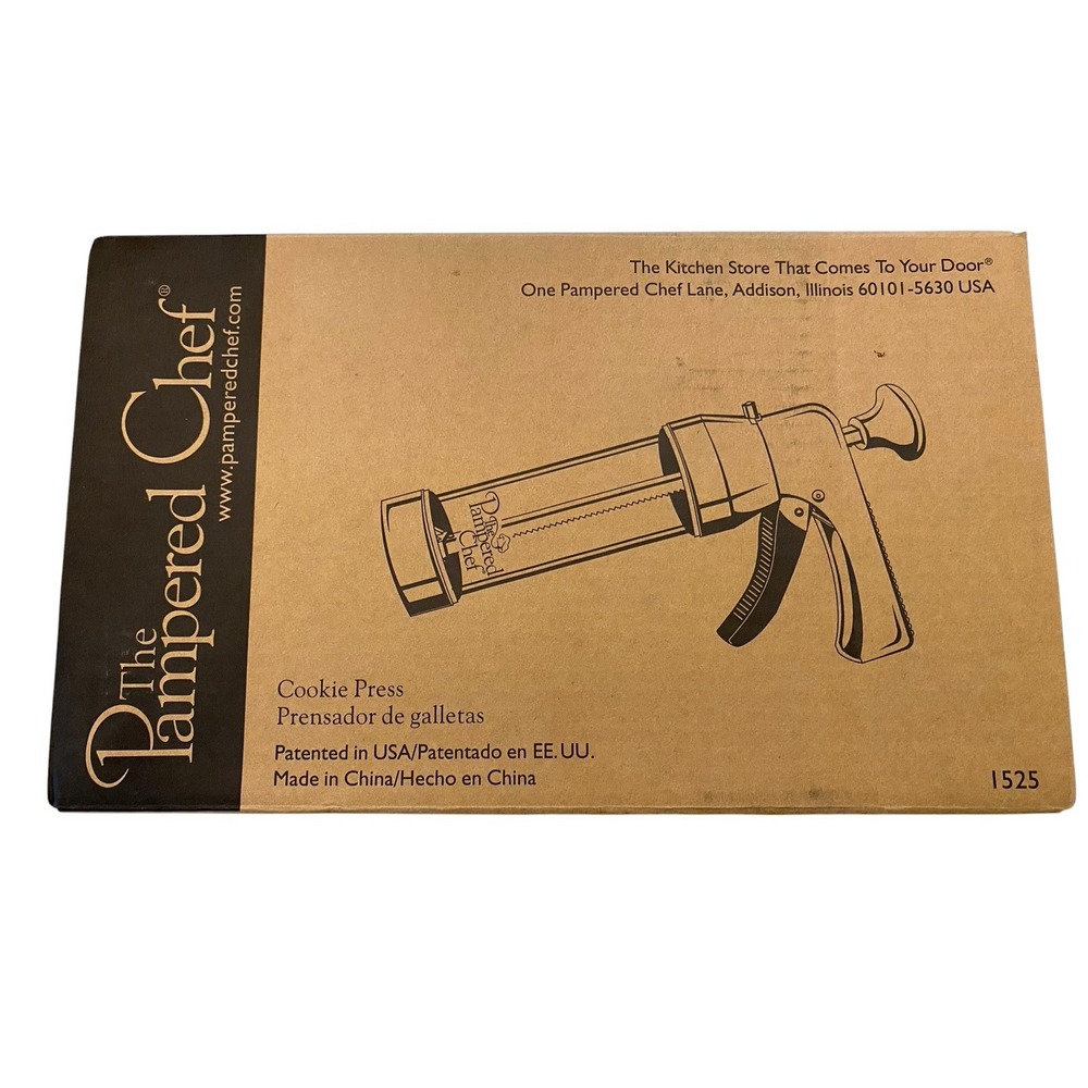 NEW Pampered Chef Cookie Press 1525 NIB Complete w/ 16 Discs Recipe Cards